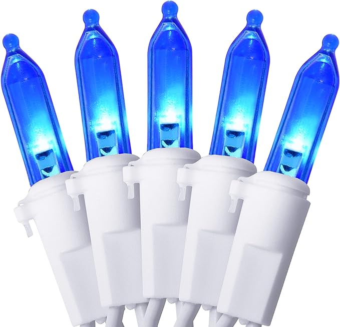 Holiday Essence - Blue LED Christmas String Lights, 100 Count Wire 26.9 Ft Incandescent Patriotic Memorial 4th July Traditional Light Set for Indoor & Outdoor Home Décor, Wedding Lighting Decoration