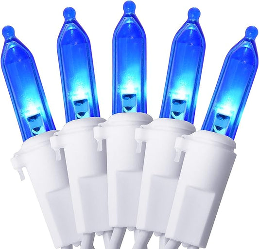Holiday Essence - Blue LED Christmas String Lights, 100 Count Wire 26.9 Ft Incandescent Patriotic Memorial 4th July Traditional Light Set for Indoor & Outdoor Home Décor, Wedding Lighting Decoration