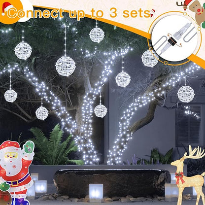Ollny Christmas Lights Outdoor 4Pack 7.87inch, Cool White 200 LED Ball Light with Plug in Remote, 8 Modes IP67 Waterproof Connectable Sphere Tree Lights for Indoor House Yard Garage Decorations