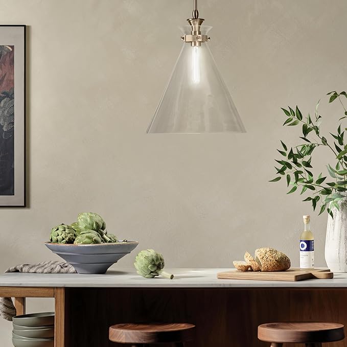 Kichler Laria 1-Light Pendant Light Fixture with Clear Glass in Champagne Bronze, Hanging Kitchen Island Light for Traditional Spaces (19.75" x 16"), 52775CPZCLR