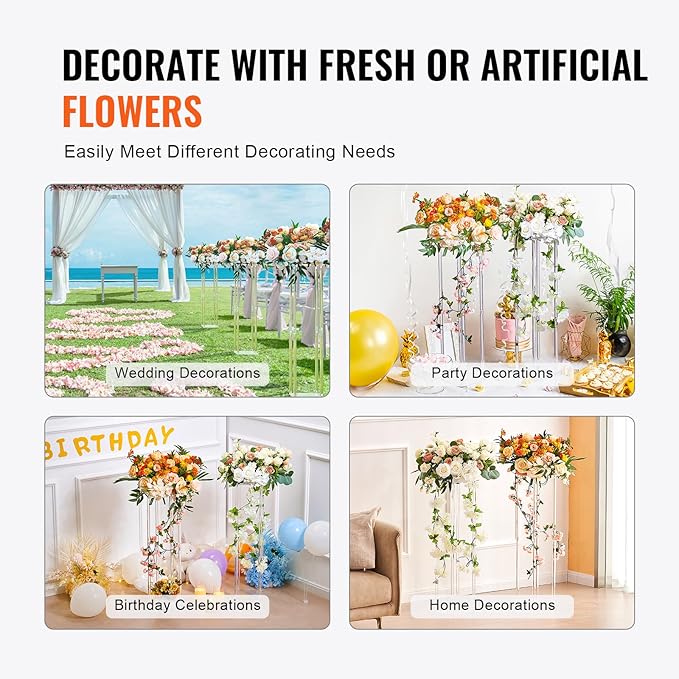 VEVOR 10PCS 23.6inch High Wedding Flower Stand, With Acrylic Laminate,Acrylic Vase Column Geometric Centerpiece Stands, Floral Display Rack for T-Stage Events Reception, Party Decoration Home