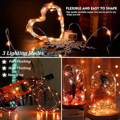 AIKEI 24 Pack LED Fairy Lights Battery Operated, Orange Thanksgiving Mini String Lights Waterproof 7ft 20 Led Firefly Starry Lights for Wedding Party Bedroom Garden Christmas Decoration Orange