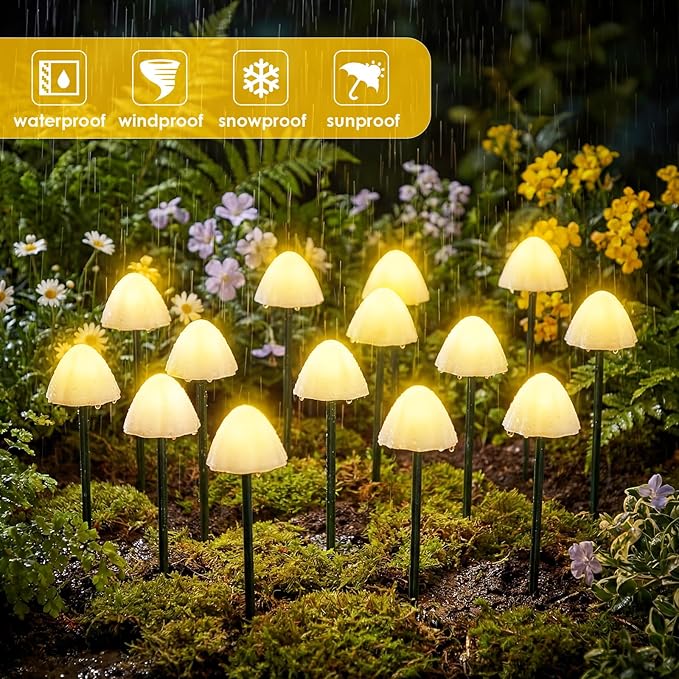 Mushroom Solar Lights for Garden Outdoor 50LED 23FT Solar Powered Garden String Lights Waterproof 8 Lighting Modes Decorative for Outside Pathway Yard Patio Lawn Mushroom Decoration