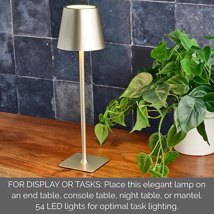 Mikasa Rechargeable LED Table Lamp, 15 Inch Aluminum Touch Control Accent Lamp with Stepless Dimming, 3 Color Temperatures, 5000mAh Battery, Up to 30 Hours Runtime, Home Decor Lamp for Living Room