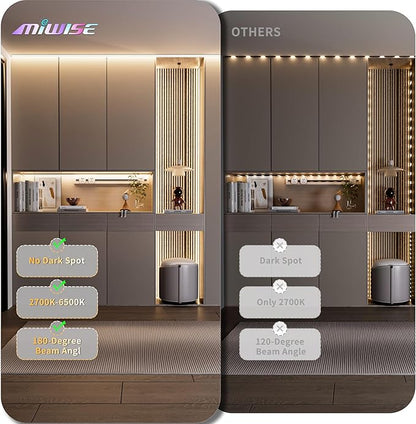 MIWISE CCT COB LED Strip Light Tunable White,32.8ft/10m Dimmable 2700K-6500K CRI90+ 24V LED Tape Light,for Under Cabinet Bedroom Kitchen DIY Lighting(Power Supply & Controller NOT Included)
