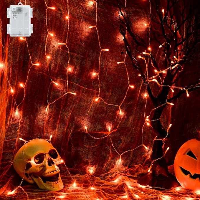 Cshare Halloween String Lights Battery Operated With Timer - 9.8ft 30LED Orange Waterproof Lights for Outside Decorations, Party, Yard, Pathway, Indoor and Outdoor