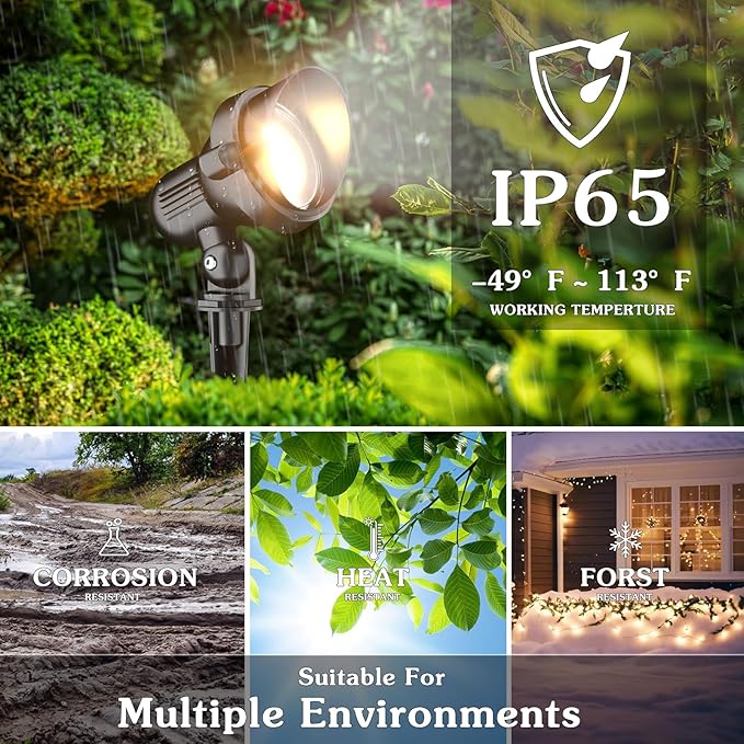 LED Landscape spotlights Yard: 10W MR16 Low Voltage Landscape Lights 12-24V 3000K Warm White - Outdoor Garden Driveway wall Lighting for Contractors - 12 Pack