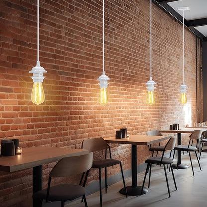 12 Pack Industrial Mini Pendant Light Kit Bulk, UL E26/E27 Lamp Socket 3.28 ft Adjustable Hanging Light Cord Kit Edison Vintage Retro Ceiling Lamp Fixture for Kitchen Bar Decor(White)