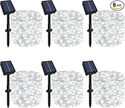 Solar String Lights Outdoor Waterproof 6 Pack Total 198ft 600LED 8 Modes Twinkle Lights Solar Fairy Lights for Patio, Garden Yard Party Tree Christmas Halloween Decoration, White