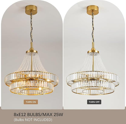 24" Modern Crystal Caged Fandelier, Smart Chandelier Fan with Remote and APP Control, Double Layer Ceiling Fan with Light for Dining Living Room Bedroom, Italian Design-Gold