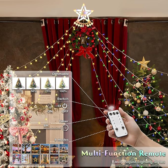 Star String Lights, 350 LED Tree Waterfall Fairy Lights, Outdoor Waterproof Christmas Decoration Lights with Remote, 16FT X 9 Hanging LED Lamp for Garden Yard Wedding Birthday Halloween Festival
