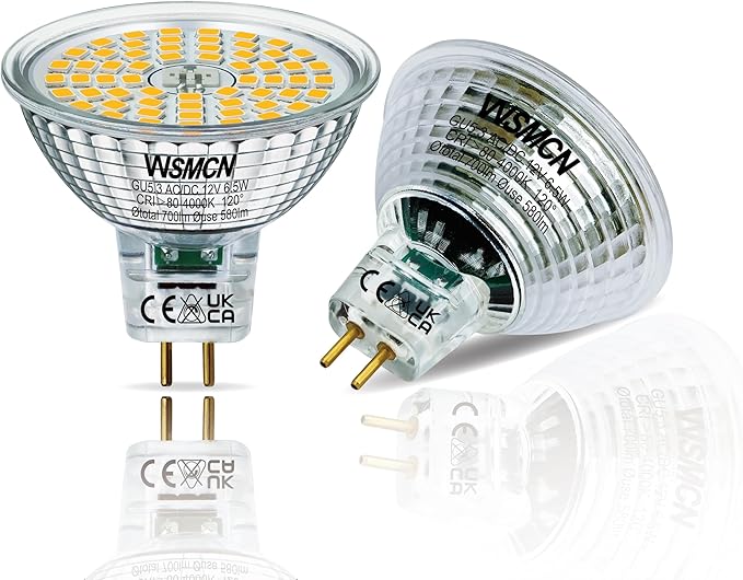MR16 GU5.3 LED Bulbs, 6.5W Neutral White 4000K Light Bulbs, 60W Halogen Bulb Equivalent, AC/DC12V Low Voltage Bulb, 580Lm Spotlight Bulbs, Non-dimmable, 120° Beam Angle, Pack of 6