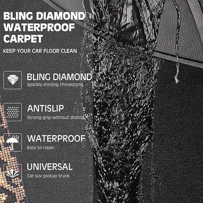 CAR PASS Bling Diamond Car Floor Mats, Shining Rhinestone Carpet Sparkly Glitter Crystal with Anti-Slip PVC Heel Pad Waterproof Universal Fit Automotive SUV,Sedan,Van,Cute Girl Women,4pcs Gold Leopard