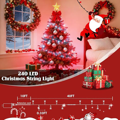 88FT 240LED Extra-Long Connectable String Lights Indoor Outdoor Clear Wire, Red&White Christmas String Lights, Plug in Twinkle Fairy Light with Timer for Wedding Patio Tree Yard Christmas Decorations