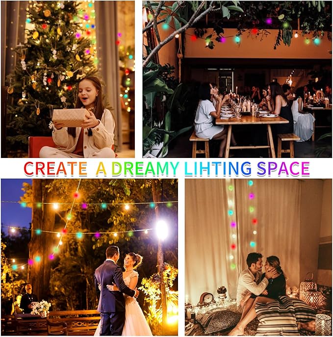 33Ft Smart Globe String Lights, Color Changing LED String Lights, Fairy Lights USB Plug in with Remote & App for Indoor Outdoor Christmas Party Camping Tree Tent Decor, Halloween
