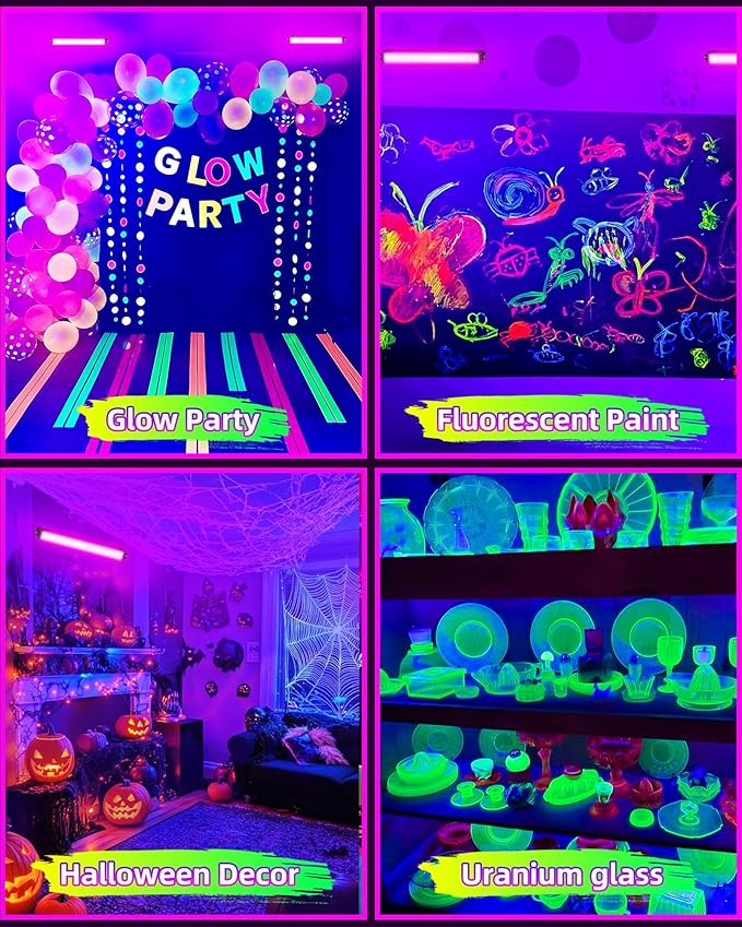 42W Black Light Bar for Glow Party, Blacklights with 6ft Cord, Plug, and Switch for Glow Party, Stage Lighting, Neon Party, Halloween Decorations, 2 Pack