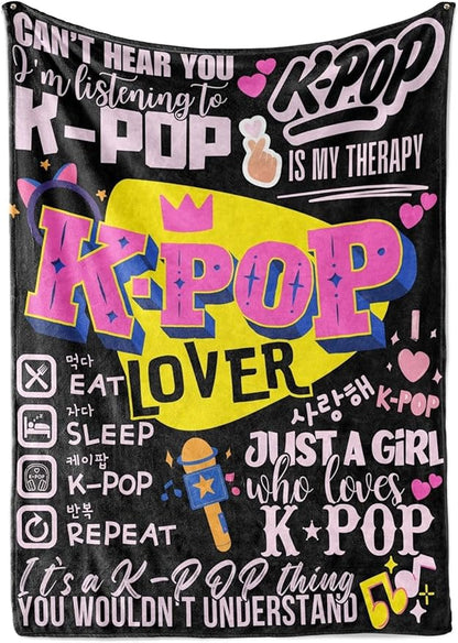 Huglanket Kpop Gifts for Teen Girl K Pop Lovers, Kpop Merch Stuff Blanket for Women for Birthday, Christmas, Violet, 60"x 80"