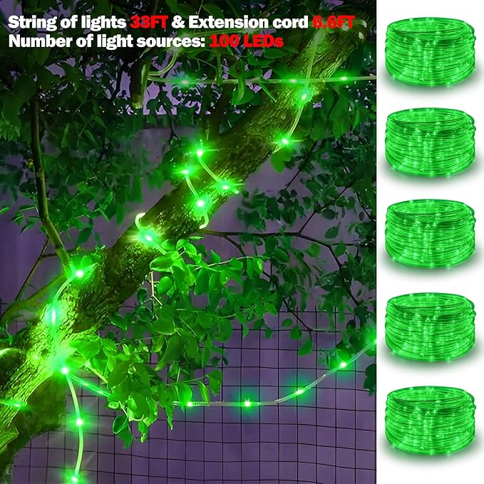 33FT 100 LED Solar Rope Lights, 18 Colors with Timer, 5 Modes, Waterproof Plug-in Remote Control Camping String Lights for Outside, Camping, Classroom, Party, Festival Decoration Solar Lights Outdoor