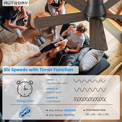 42 Inch Low Profile Ceiling Fan with Light, Black Ceiling Fans with Lights and Remote, Flush Mount, 6 Speeds Reversible Quiet DC, 3CCT Dimmable, Indoor Outdoor Ceiling Fans for Patios Bedroom