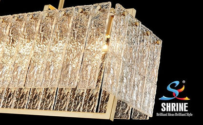 Shrine Lighting Gold Chandeliers, Modern Design, Rectangular Glass Chandelier for Living Space, L30'' × W10'' × H12'', Adjustable 78'', 6 x E12 Sockets, Glass LampShade & Brass Finish Frame