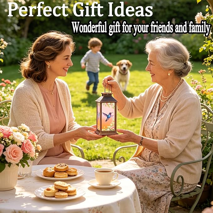 Hummingbird Garden Deco Solar Lanterns Outdoor Waterproof,Metal Hanging Decorative Solar Lights,Mothers Day Gifts,Birthday Gifts for Women Mom Grandma,Gardening Gifts for Yard,Patio, Lawn,Tabletop