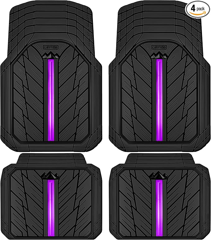 CAR PASS Metal Medium Rubber Floor Mats for Car Heavy Duty Car Mats All Weather, Universal Trim to Fit for Truck SUV Vehicle Automotive Floor Mats, Waterproof Car Mats 4 Piece Black Purple