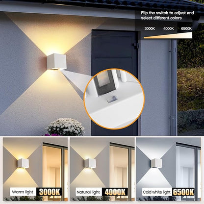 4-Pack 20W LED Outdoor Wall Lights Exterior/Interior,3 Colors Adjustable Wall Sconce,Modern Square Aluminum Wall Light,Up and Down Outdoor Lighting Fixtures,IP65 Waterproof Porch Light, ETL Listed