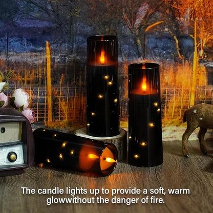Flameless Candles,with Embedded Star String, Battery Operated Candles Flickering LED Pillar Candles with Remote Control and Timer, Home Decoration Add a Warm and Romantic Atmosphere，Set of 7 (Black)