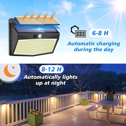 [138 LED/8 Packs] Solar Motion Sensor Lights Outdoor Waterproof with 3 Lighting Modes Wall Lights Solar Security Powered Lights for Garden Fence Yard Deck Garage, Warm White