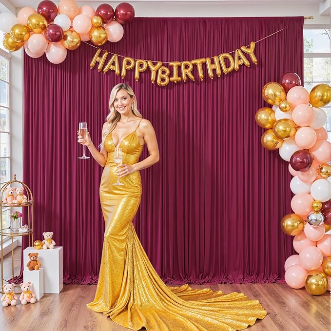 30ft x 10ft Burgundy Backdrop Curtain for Parties Wedding Maroon Wrinkle Free Backdrop Drapes Panels for Birthday Party Bridal Shower Photo Photography Polyester Fabric Background Decoration