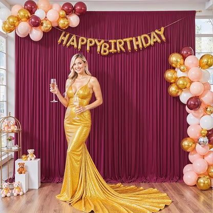 30ft x 10ft Burgundy Backdrop Curtain for Parties Wedding Maroon Wrinkle Free Backdrop Drapes Panels for Birthday Party Bridal Shower Photo Photography Polyester Fabric Background Decoration