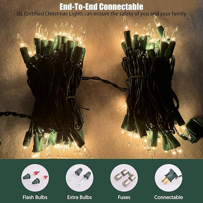 HISHINY Christmas Lights 100 Count Clear Christmas Tree Lights String with Green Wire for Outdoor Indoor Christmas Decorations Wedding Decorations Valentines Day Decor,UL Certified (21feet)