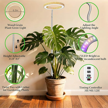 Grow Lights for Indoor Plants Full Spectrum,6.3" LED Wood Grain Plant Grow Light,9.8-65in Height Adjustable Plant Lights Growing Lamp with Auto Timers 3H/9H/12H,10 Dimmable Levels (Wood Grain 2 Pack)