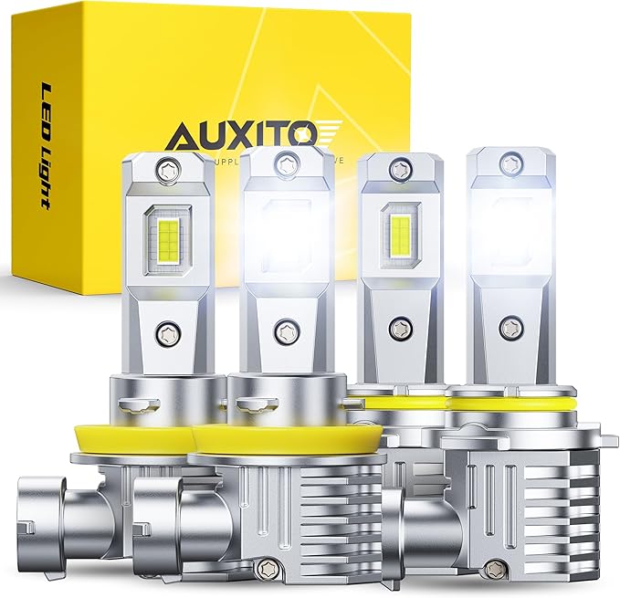 AUXITO 9005 H11 LED Bulbs Combo, 100000 Lumens Ultra Bright 6500K Cool White, Canbus Ready, No Flicker, 99% Vehicle Compatibility, IP68 Waterproof, 4 Pack