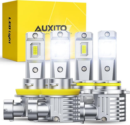 AUXITO 9005 H11 LED Bulbs Combo, 100000 Lumens Ultra Bright 6500K Cool White, Canbus Ready, No Flicker, 99% Vehicle Compatibility, IP68 Waterproof, 4 Pack