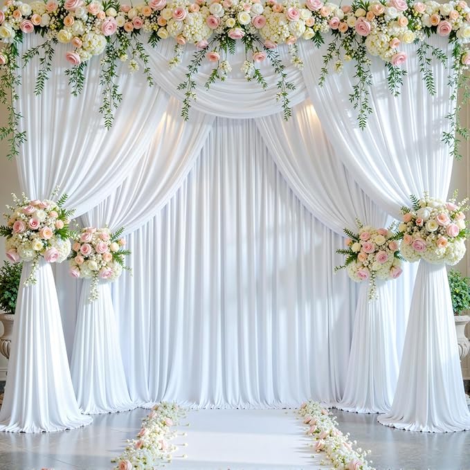 4 Panels White Backdrop Curtain for Parties Wedding Wrinkle Free White Photo Curtains Backdrop Drapes Fabric Decoration for Baby Shower 20ft(W) x 10ft(H)