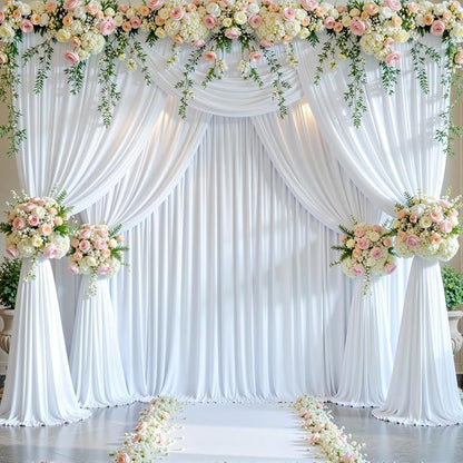 4 Panels White Backdrop Curtain for Parties Wedding Wrinkle Free White Photo Curtains Backdrop Drapes Fabric Decoration for Baby Shower 20ft(W) x 10ft(H)