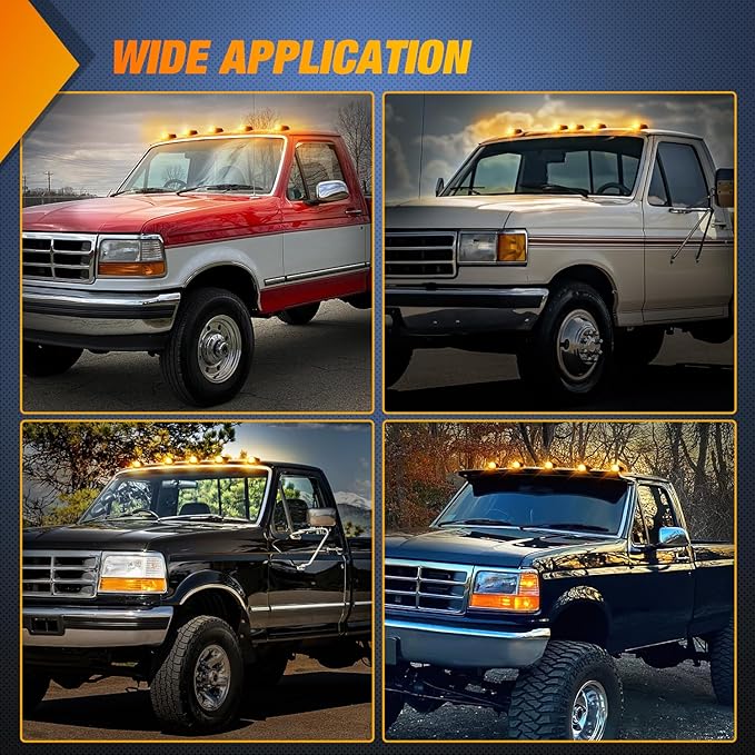 Nilight LED Cab Marker Lights 5 PCS 16 LED Smoke Lens Amber Clearance Roof Running Light Compatible with1984-1997 Ford F150 F250 F350 Pickup Trucks 1988-1997 Ford F Super Duty