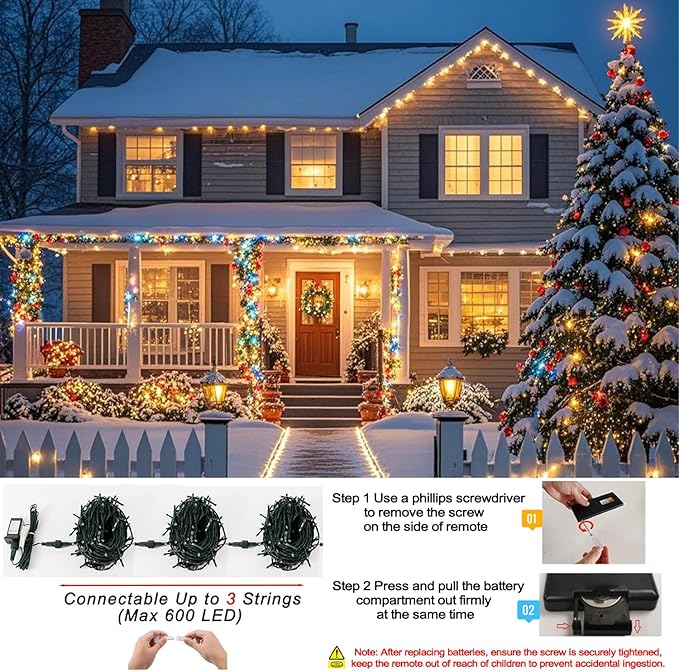 Color Changing Christmas String Lights with Remote, 4 Pack Total 66.6 FT 200 LED String Lights Indoor Outdoor Decoration, 35 Colors Twinkle Patriotic Lights for 4th of July Decorations
