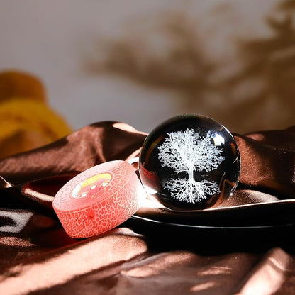 3D Tree of Life Gifts for Women - Crystals Ball Tree of Life Figurines Decor Glass Figurine Stuff for Room Birthday for Best Friend Lovers Keepsake Paperweight