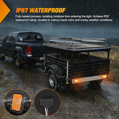 Nilight 5” X 3” Rectangular Trailer Tail Light 2 PCS Amber 24 LED Turn Signal Lights w/Flush Mount Grommets Plugs IP67 Waterproof for 12V Truck ATV UTV Bus RV Camper