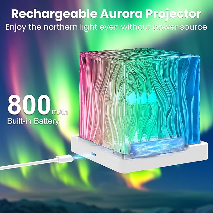 Deyagoo Northern Lights Projector, 16 Colors Rechargeable Aurora Light Projector & Mood Lighting Galaxy Lamp, Aurora Water Ripple Projector Light with Remote Control for Room Decorations,Cool Lights