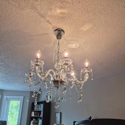 Vlaikz 6 Light Wedding Decoration Crystal Chandelier Candle Crystal Pendant Light Transparent K9 Crystal Lamp Modern Luxury Ceiling Living Room Bedroom Princess Room Hallway Lighting (Sliver)