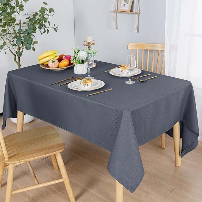 Hiasan 60 X 120 Inch Rectangle Textured Tablecloth - Waterproof Spillproof Antiwrinkle Jacquard Table Cloth for Kitchen and Dining Dinner, Outdoor Picnic, Holiday and Parties, Dark Grey