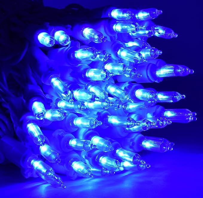 Holiday Essence - Blue LED Christmas String Lights, 100 Count Wire 26.9 Ft Incandescent Patriotic Memorial 4th July Traditional Light Set for Indoor & Outdoor Home Décor, Wedding Lighting Decoration