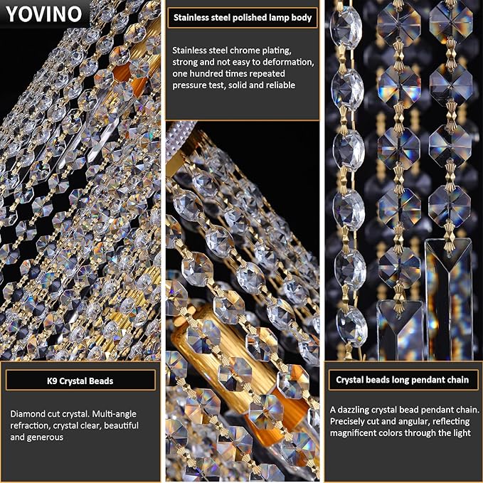 High Ceiling Chandeliers for Entryway Gold Spiral Crystal Chandelier Large Foyer Chandelier 6 Lights Modern Raindrop Chandelier for Villa Staircase, K9 Pendant Light Fixtures D17.7'' x H49.2''