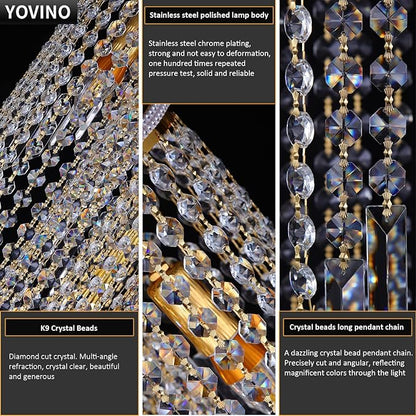 High Ceiling Chandeliers for Entryway Gold Spiral Crystal Chandelier Large Foyer Chandelier 6 Lights Modern Raindrop Chandelier for Villa Staircase, K9 Pendant Light Fixtures D17.7'' x H49.2''