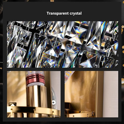 Modern K9 Crystal Wall Sconce, Gold Finish Wall Light Fixture, Acrylic Crystal Drops Wall Lamp Bedside Light 3 Tiers Crystal Wall Lamp for Bedroom Living Room，E12 Base