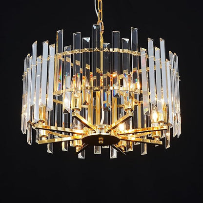 Gold Crystal Chandelier Modern Chandeliers 8 Lights Round Light Fixture Luxury Top K9 Hanging Lighting for Bedroom Dining Room Living Room Entryway Foyer