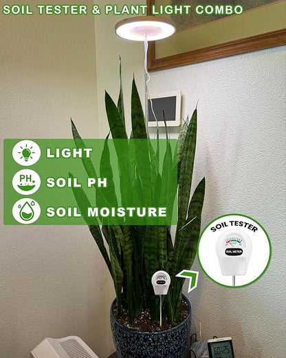 yadoker Plant Grow Light, LED Growing Light Full Spectrum for Indoor Plants, Paired with a Soil Tester,Height Adjustable, Automatic Timer, 5V Low Safe Voltage,Idea for Large Plant Light